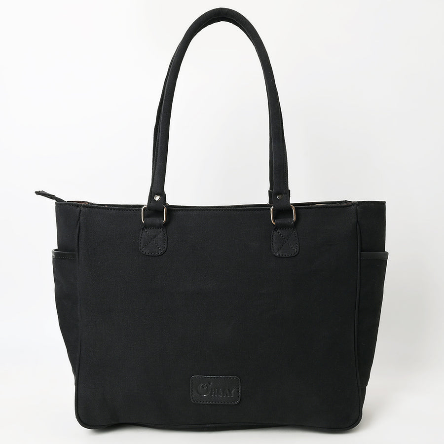 OHLAY Tote Hair On Upcycled Canvas Genuine Leather Women Bag Western Handbag Purse