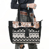 OHLAY Tote Hair On Upcycled Canvas Genuine Leather Women Bag Western Handbag Purse