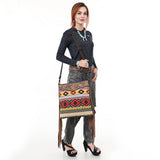 OHLAY Large Crossbody Hand Tooled Upcycled Canvas  Genuine Leather Women Bag Western Handbag Purse