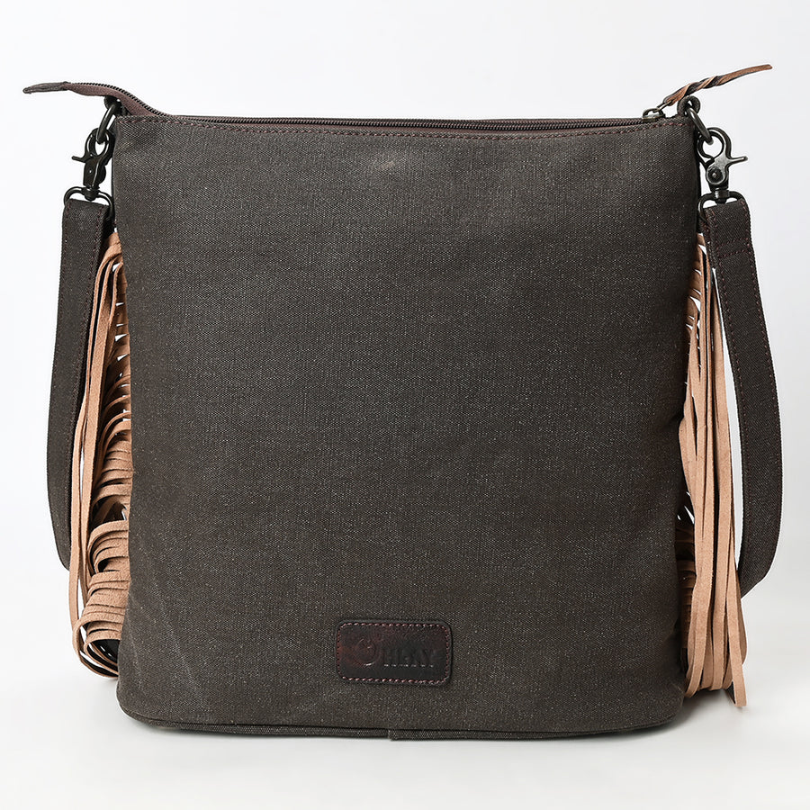 OHLAY Large Crossbody Hand Tooled Upcycled Canvas Genuine Leather Women Bag Western Handbag Purse