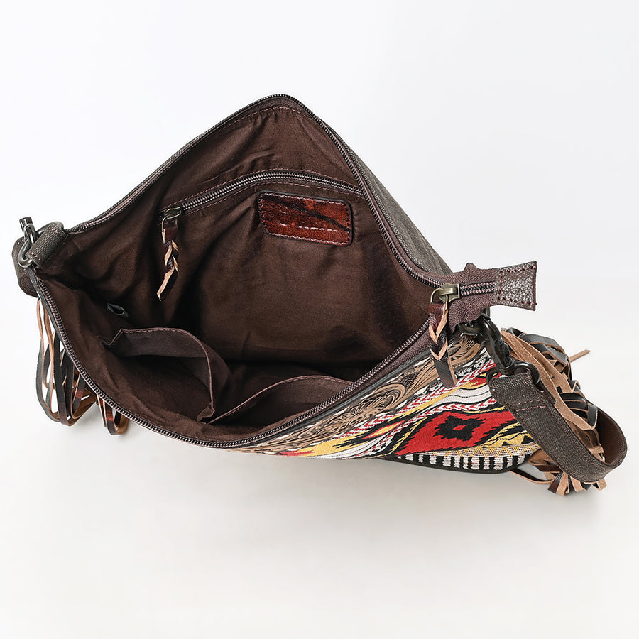 OHLAY Large Crossbody Hand Tooled Upcycled Canvas Genuine Leather Women Bag Western Handbag Purse