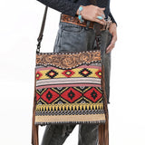 OHLAY Large Crossbody Hand Tooled Upcycled Canvas Genuine Leather Women Bag Western Handbag Purse