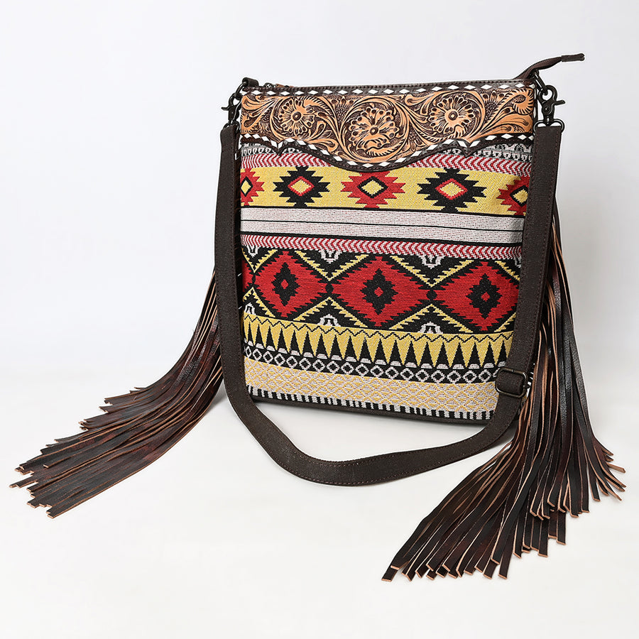 OHLAY Large Crossbody Hand Tooled Upcycled Canvas Genuine Leather Women Bag Western Handbag Purse - Uhorse