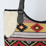 OHLAY Tote Hair On Upcycled Canvas Genuine Leather Women Bag Western Handbag Purse