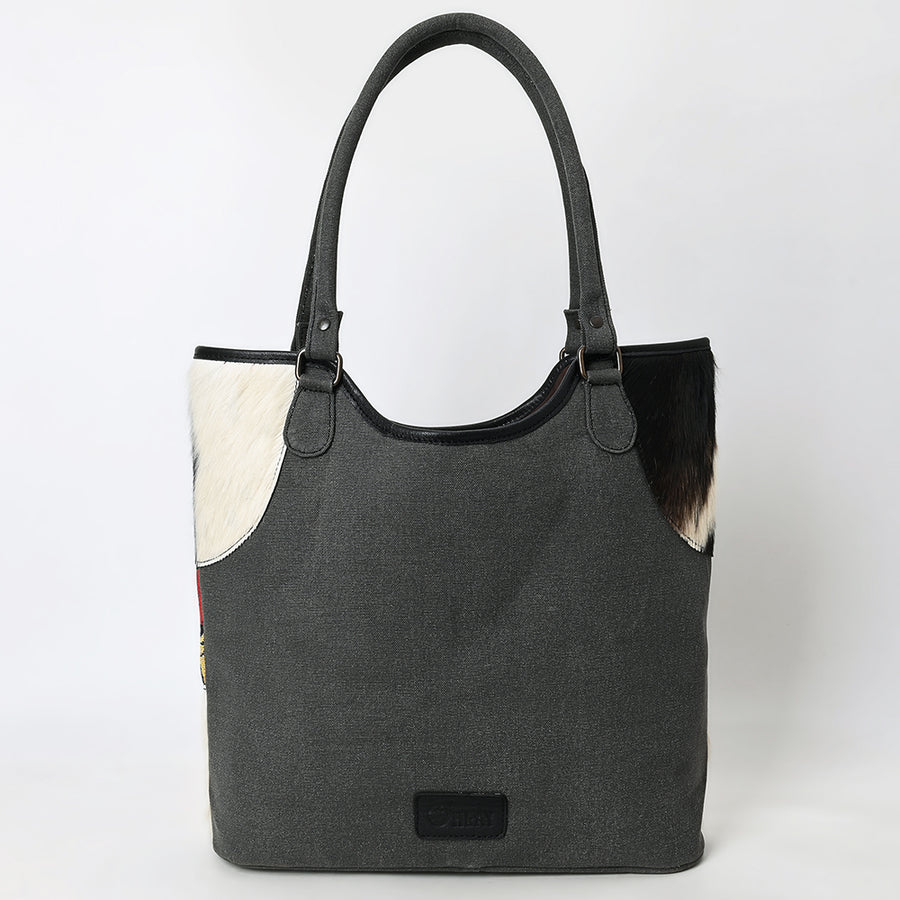 OHLAY Tote Hair On Upcycled Canvas Genuine Leather Women Bag Western Handbag Purse