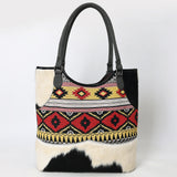OHLAY Tote Hair On Upcycled Canvas Genuine Leather Women Bag Western Handbag Purse