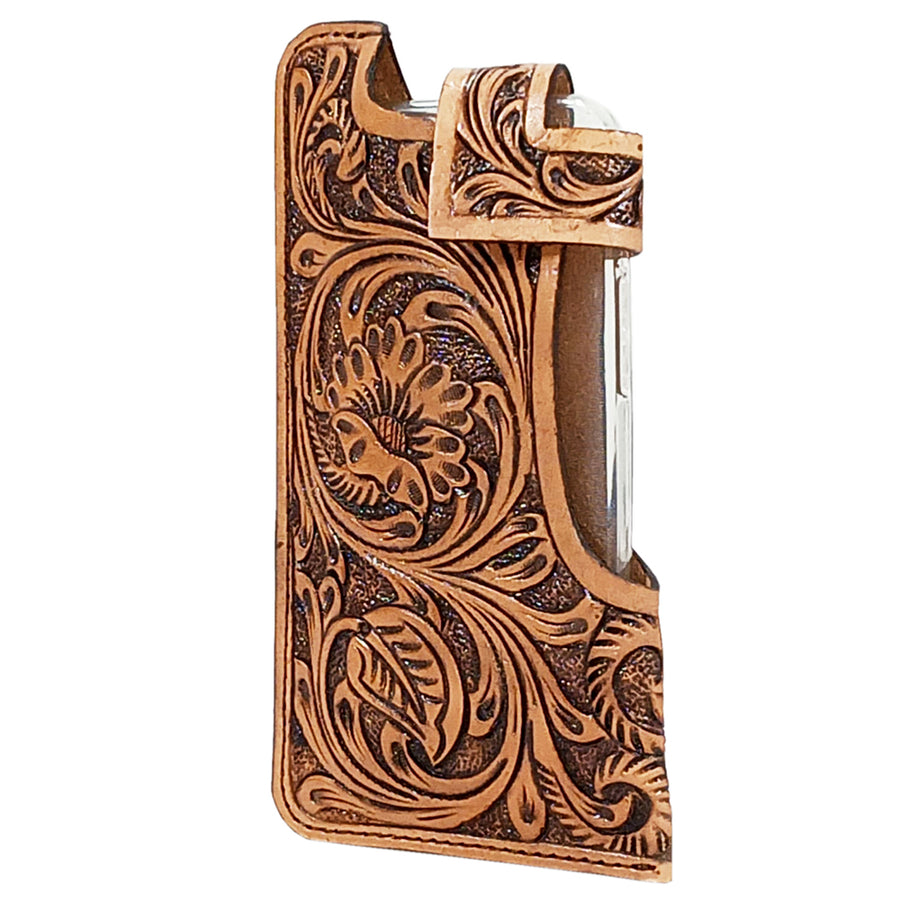 HILASON Leather Floral Hand Carved Stylish Cell Phone Holder Smartphone Case Tan - Uhorse