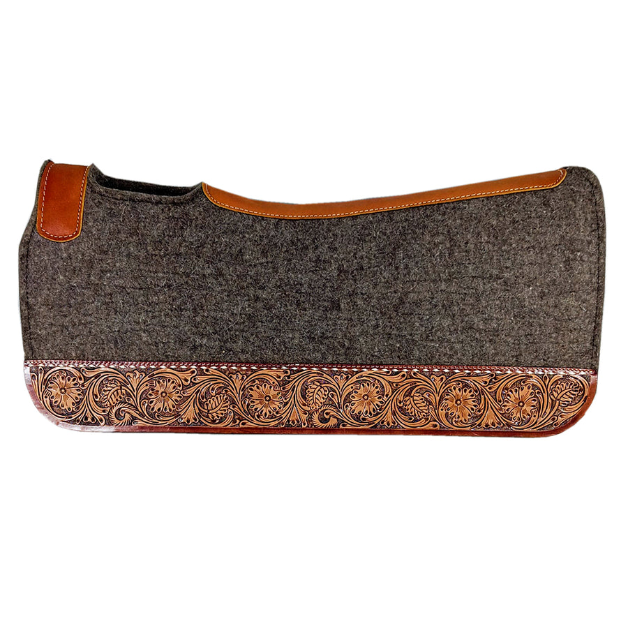 32X30 In Hilason Western Wool Gray Felt Horse Saddle Pad with tooled Border - Uhorse