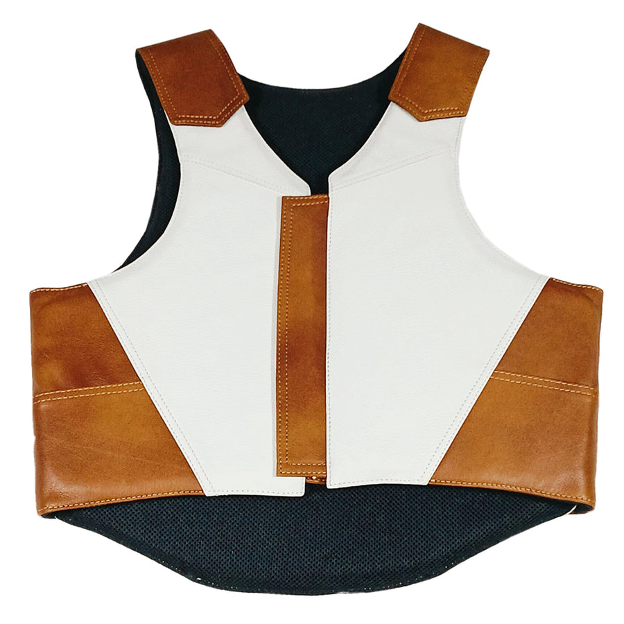 large Hilason Western Horse Bull Riding Vest Pro Rodeo Leather Gear Equipment Brown/White Safety Protective - Uhorse