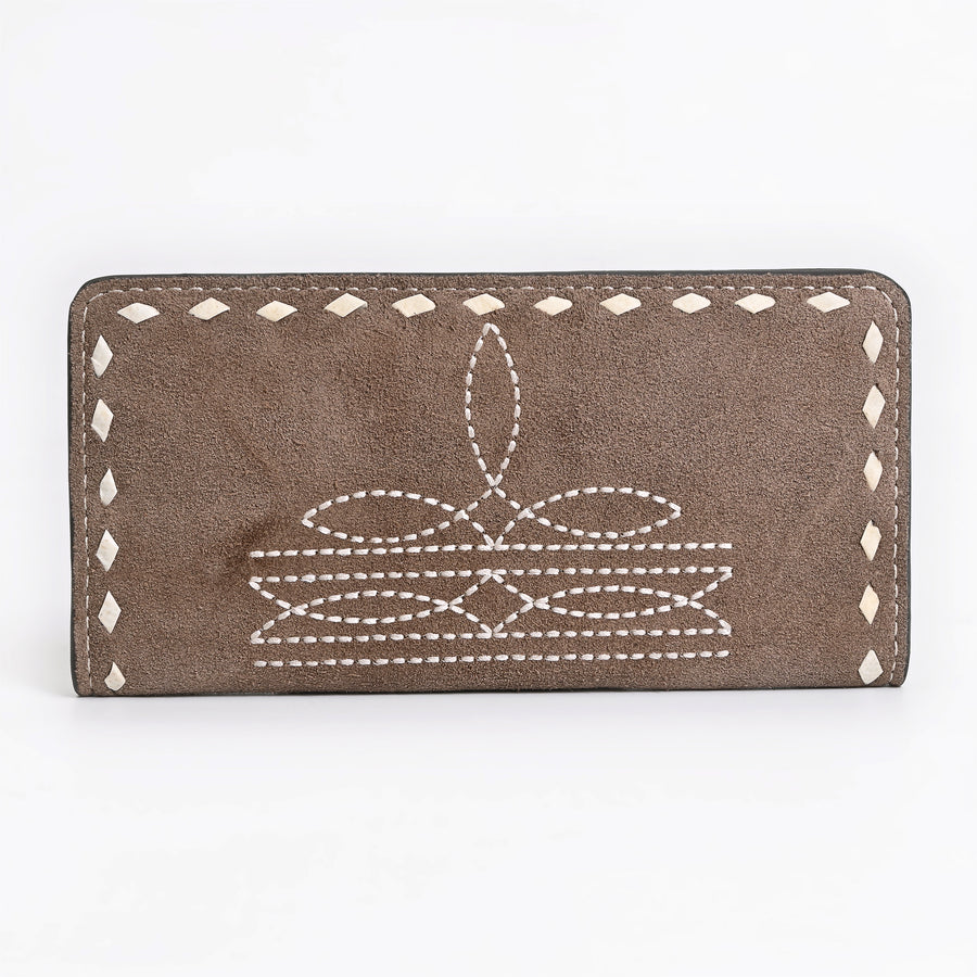 American Darling Western Black Clutch Bag Handcrafted from Genuine Suede Leather | Boot Stitched Design, Buckstitch Trim & Multi-Compartment Interior
