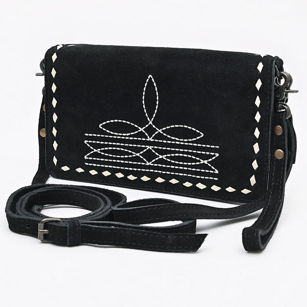 Purple leather crossbody wallet with blue interior and card slots - Uhorse