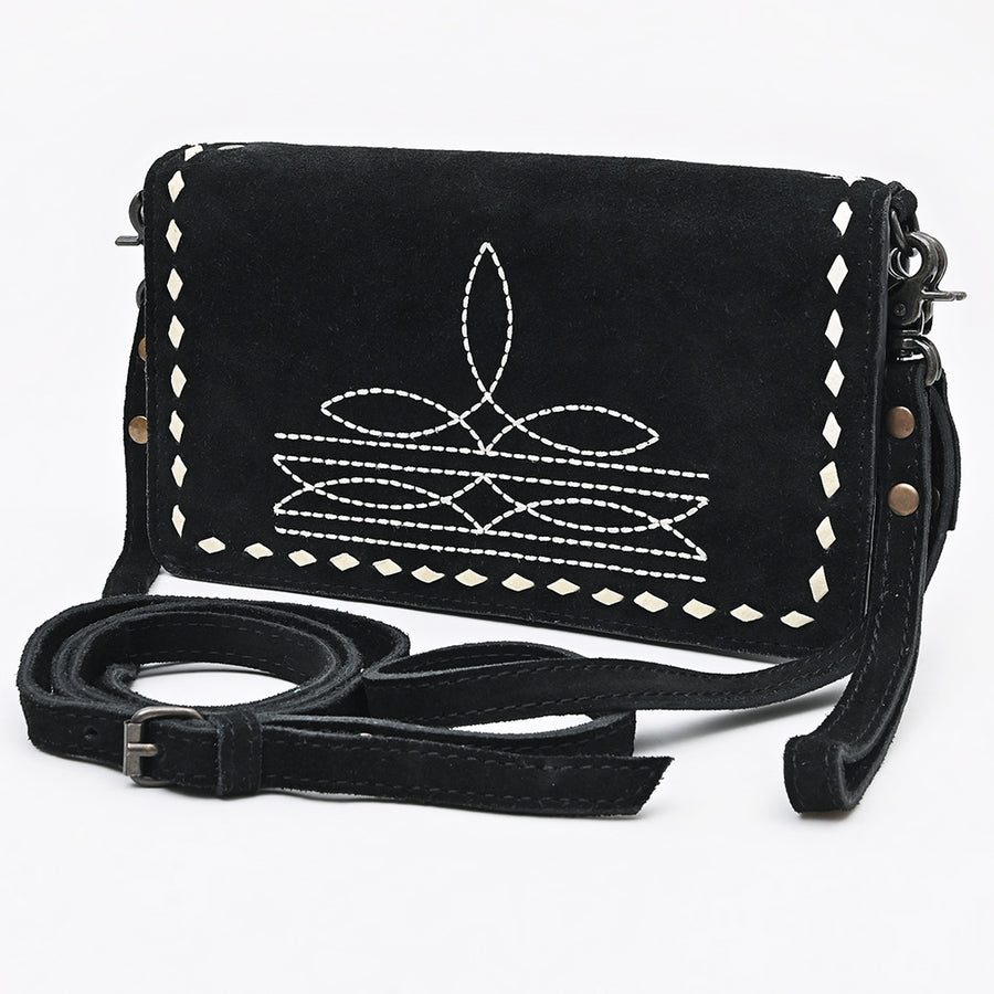 Purple leather crossbody wallet with blue interior and card slots - Uhorse