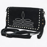American Darling Black Genuine Suede Organizer Bag | Boot Stitched Clutch - Uhorse