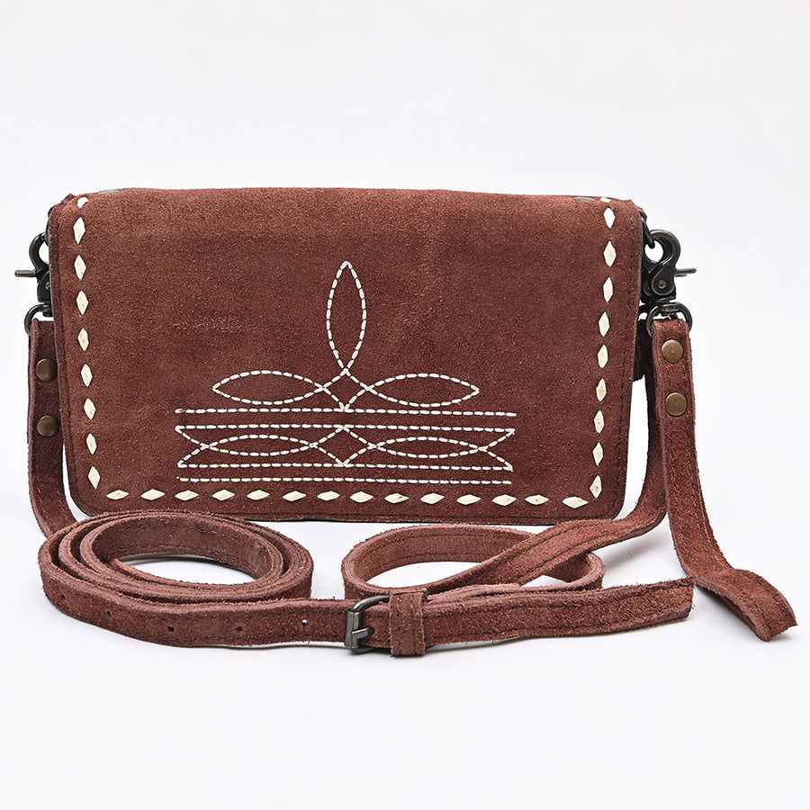 American Darling Western Organizer Bag Handcrafted from Black Genuine Suede Leather | Boot Stitched Flap, Buckstitch Trim & YKK Zipper
