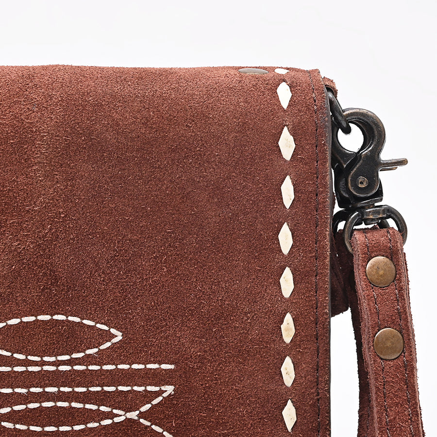 American Darling Western Organizer Bag Handcrafted from Black Genuine Suede Leather | Boot Stitched Flap, Buckstitch Trim & YKK Zipper