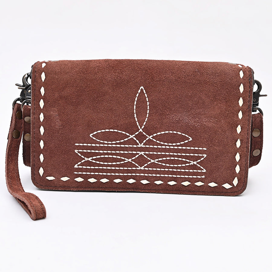 American Darling Western Organizer Bag Handcrafted from Black Genuine Suede Leather | Boot Stitched Flap, Buckstitch Trim & YKK Zipper
