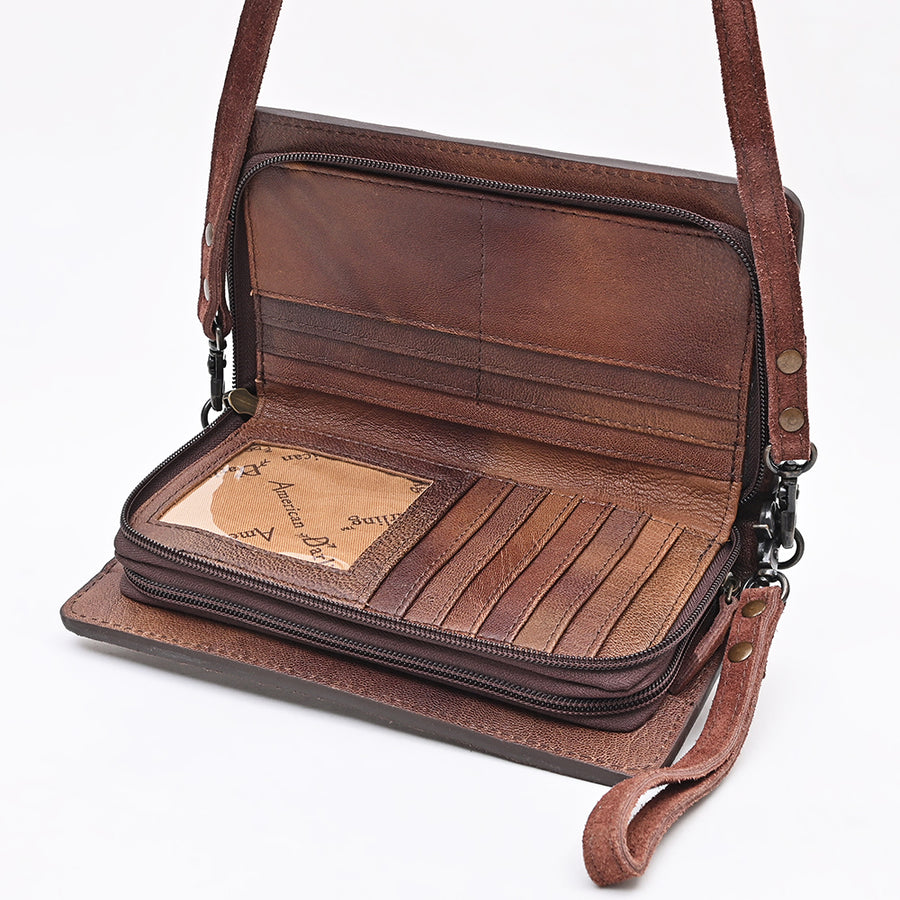 American Darling Western Organizer Bag Handcrafted from Black Genuine Suede Leather | Boot Stitched Flap, Buckstitch Trim & YKK Zipper