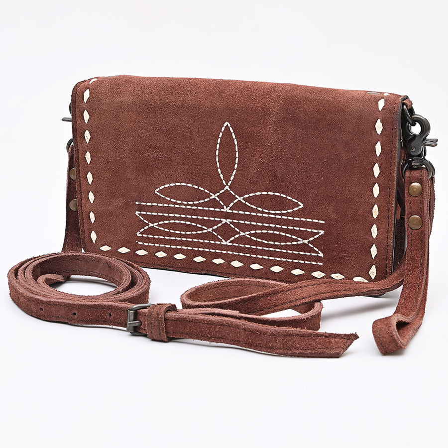 American Darling Genuine Suede Organizer Bag | Western Boot Stitched Clutch - Uhorse