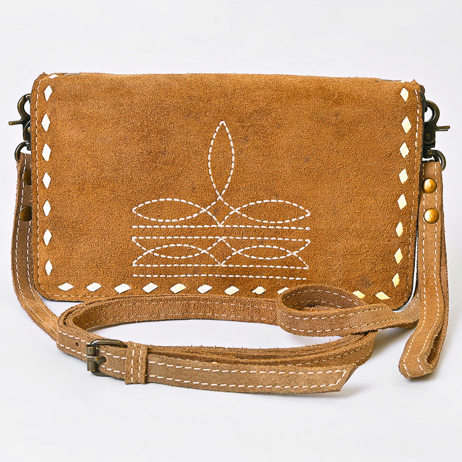 American Darling Western Organizer Bag Handcrafted from Black Genuine Suede Leather | Boot Stitched Flap, Buckstitch Trim & YKK Zipper