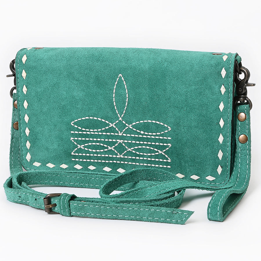 American Darling Western Organizer Bag Handcrafted from Black Genuine Suede Leather | Boot Stitched Flap, Buckstitch Trim & YKK Zipper