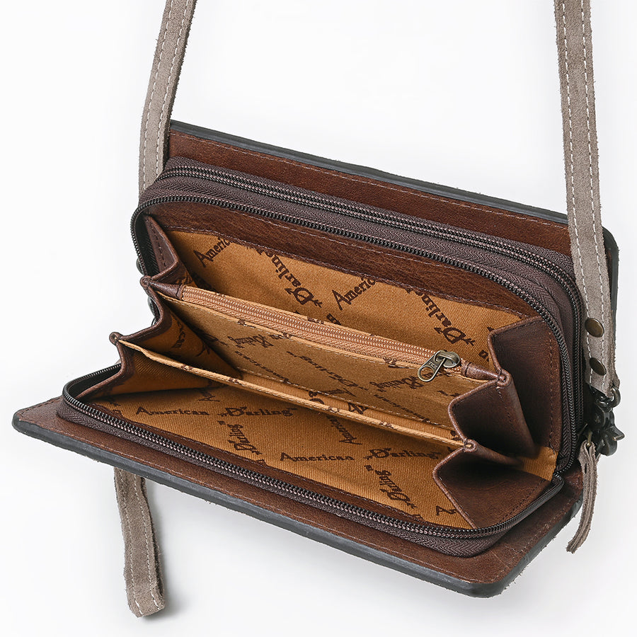 American Darling Western Organizer Bag Handcrafted from Black Genuine Suede Leather | Boot Stitched Flap, Buckstitch Trim & YKK Zipper