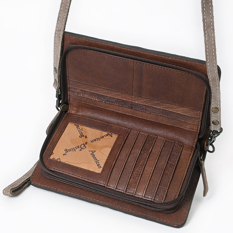 American Darling Western Organizer Bag Handcrafted from Black Genuine Suede Leather | Boot Stitched Flap, Buckstitch Trim & YKK Zipper