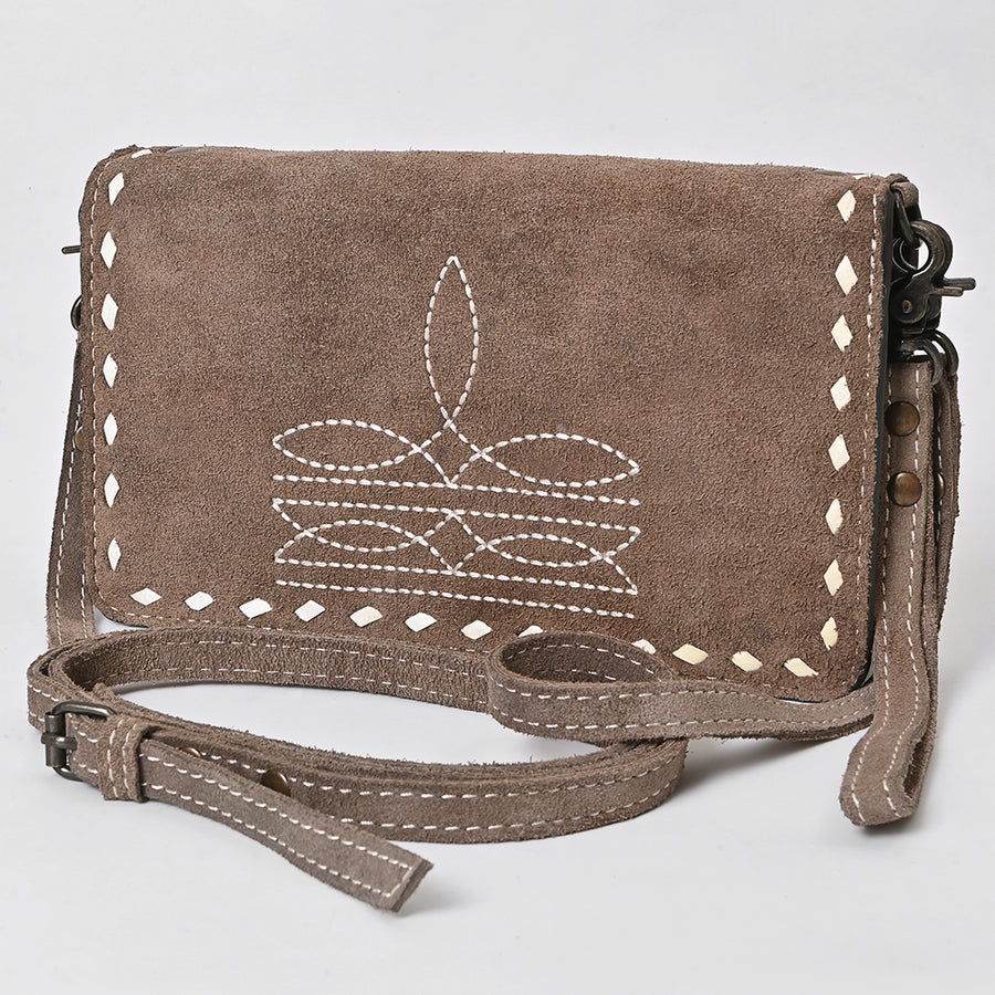 American Darling Genuine Suede Organizer Bag | Western Boot Stitched Clutch - Uhorse