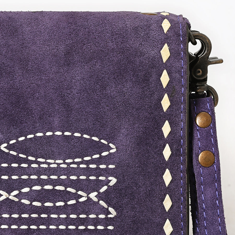American Darling Western Organizer Bag Handcrafted from Black Genuine Suede Leather | Boot Stitched Flap, Buckstitch Trim & YKK Zipper