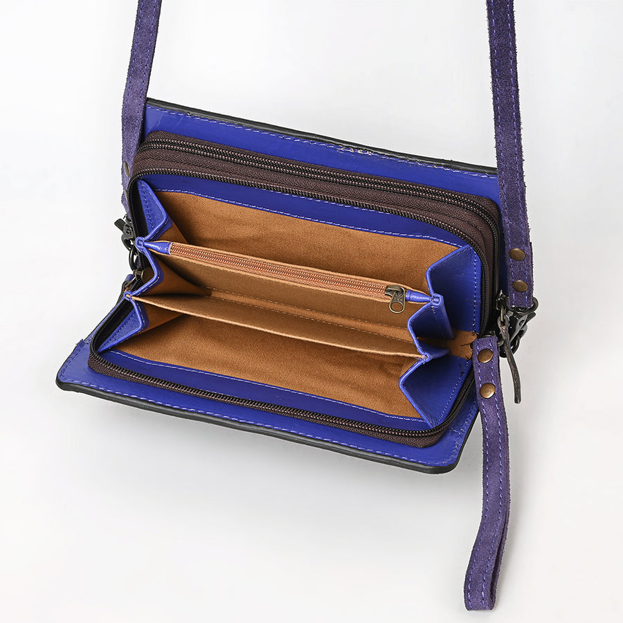 American Darling Western Organizer Bag Handcrafted from Black Genuine Suede Leather | Boot Stitched Flap, Buckstitch Trim & YKK Zipper