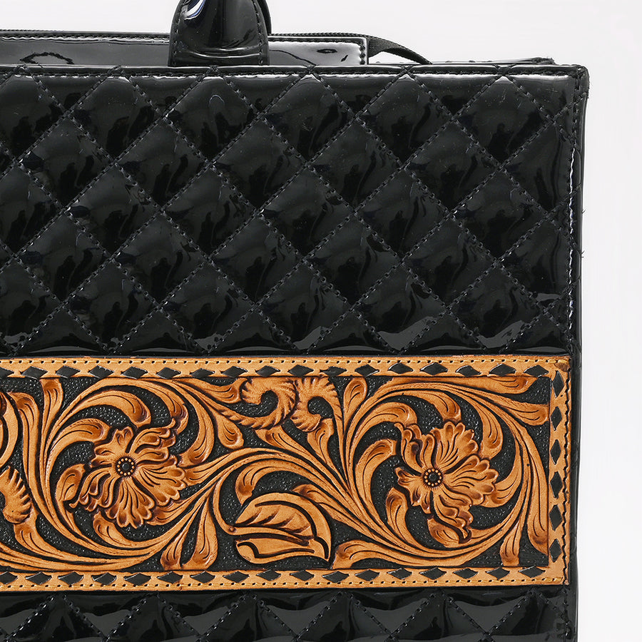 American Darling Women's Quilted Hand Tooled Floral Carved Genuine Leather Tote Bag Eco-Friendly Full Grain Western Purse