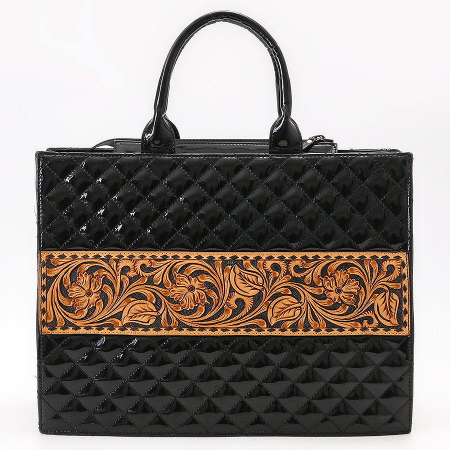 American Darling Women's Quilted Hand Tooled Floral Carved Genuine Leather Tote Bag Eco-Friendly Full Grain Western Purse