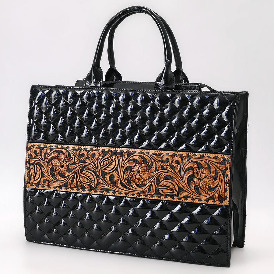 American Darling Quilted Hand Tooled Genuine Leather Tote Bag - Uhorse