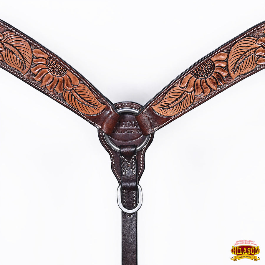 HILASON Western Horse Headstall Breast Collar Set American Leather Floral Carving | Tack for Horses