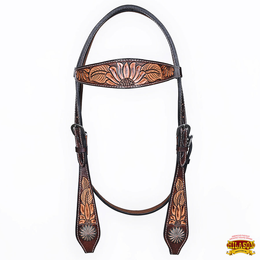 HILASON Western Horse Headstall Breast Collar Set American Leather Floral Carving | Tack for Horses