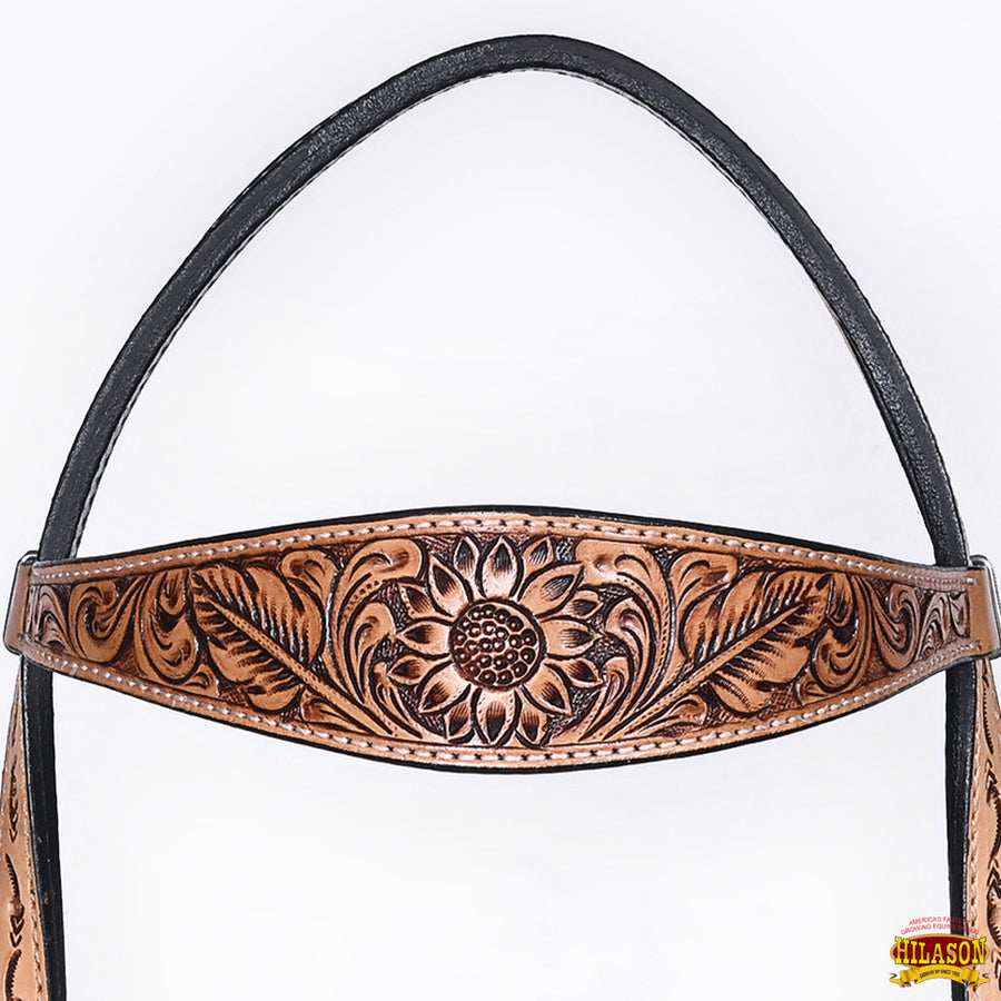 HILASON Western Horse Headstall Breast Collar Set American Leather Floral Carving | Tack for Horses