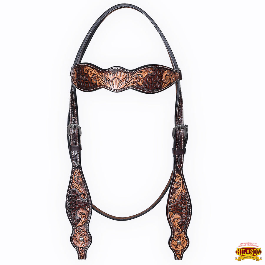 HILASON Western Horse Headstall Breast Collar Set American Leather Floral Carving | Tack for Horses