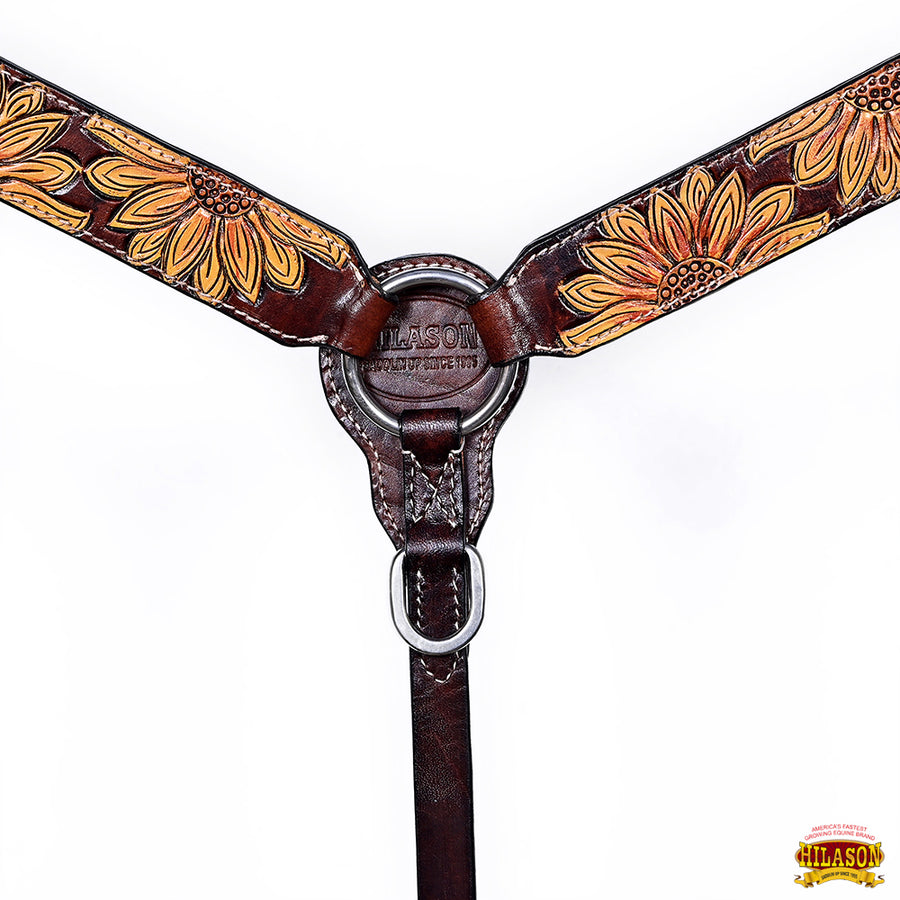 HILASON Western Horse Headstall Breast Collar Set American Leather Floral Carving | Tack for Horses
