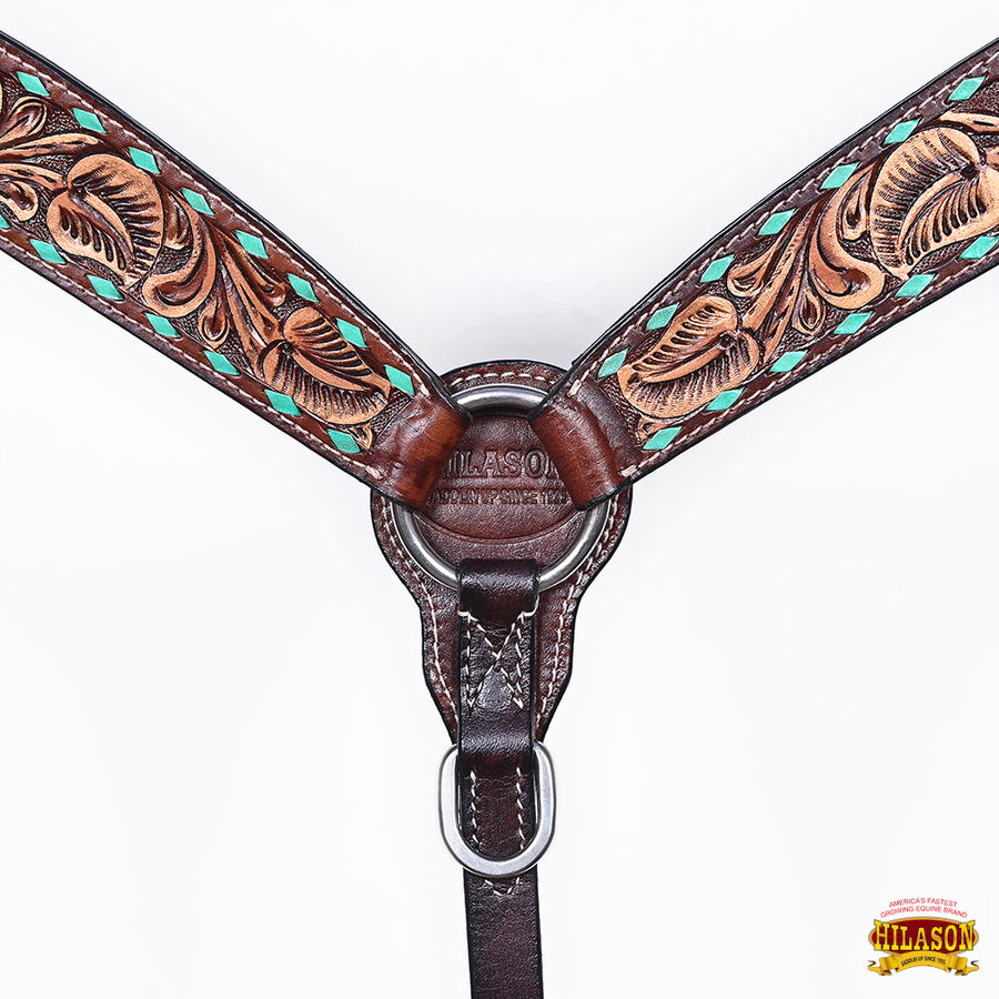 HILASON Western Horse Headstall Breast Collar Set American Leather Floral Carving | Tack for Horses