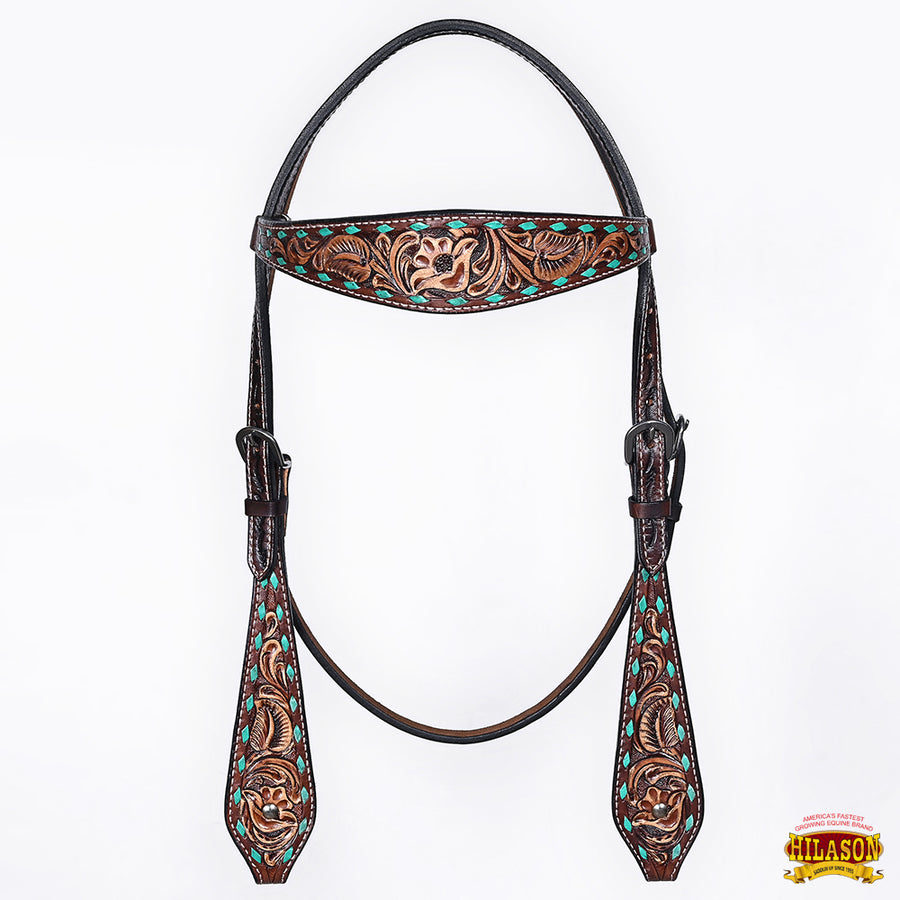 HILASON Western Horse Headstall Breast Collar Set American Leather Floral Carving | Tack for Horses