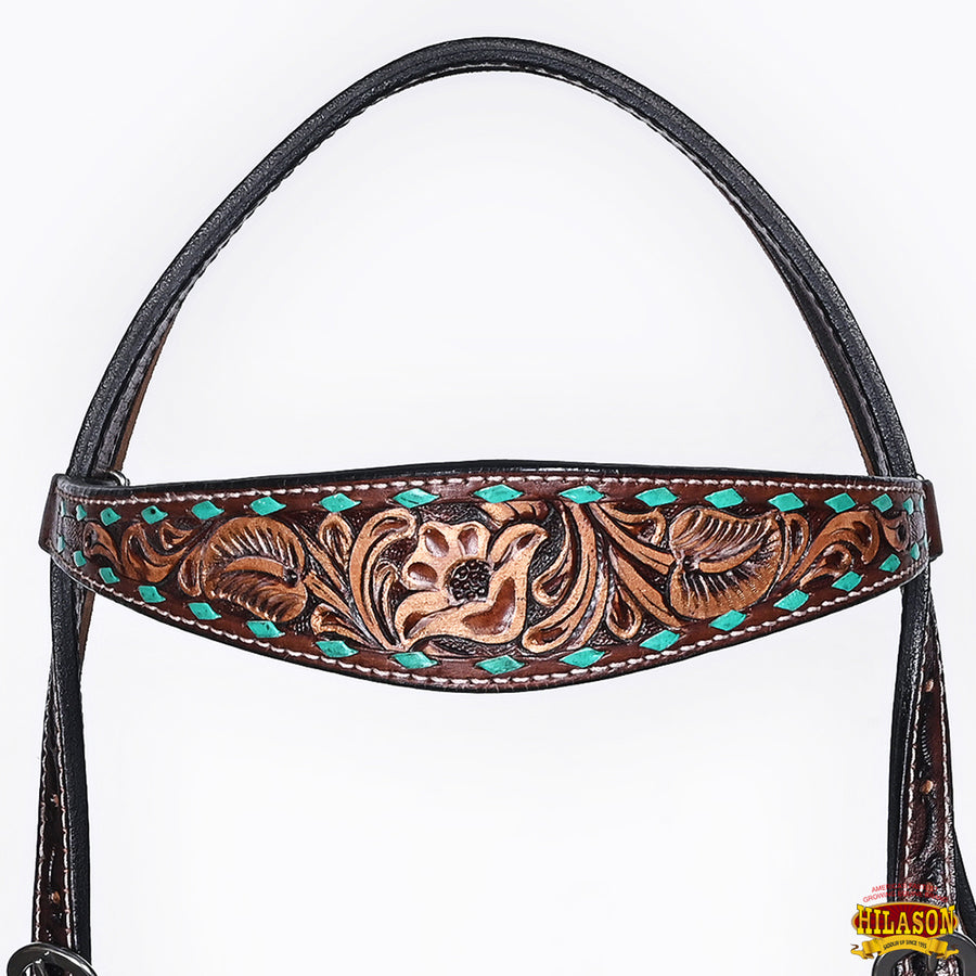 HILASON Western Horse Headstall Breast Collar Set American Leather Floral Carving | Tack for Horses