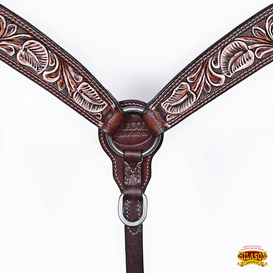 HILASON Western Horse Headstall Breast Collar Set American Leather Floral Carving | Tack for Horses