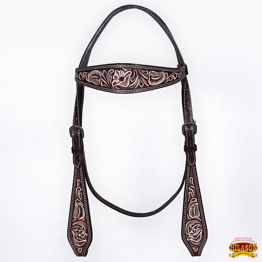 HILASON Western Horse Headstall Breast Collar Set American Leather Floral Carving | Tack for Horses