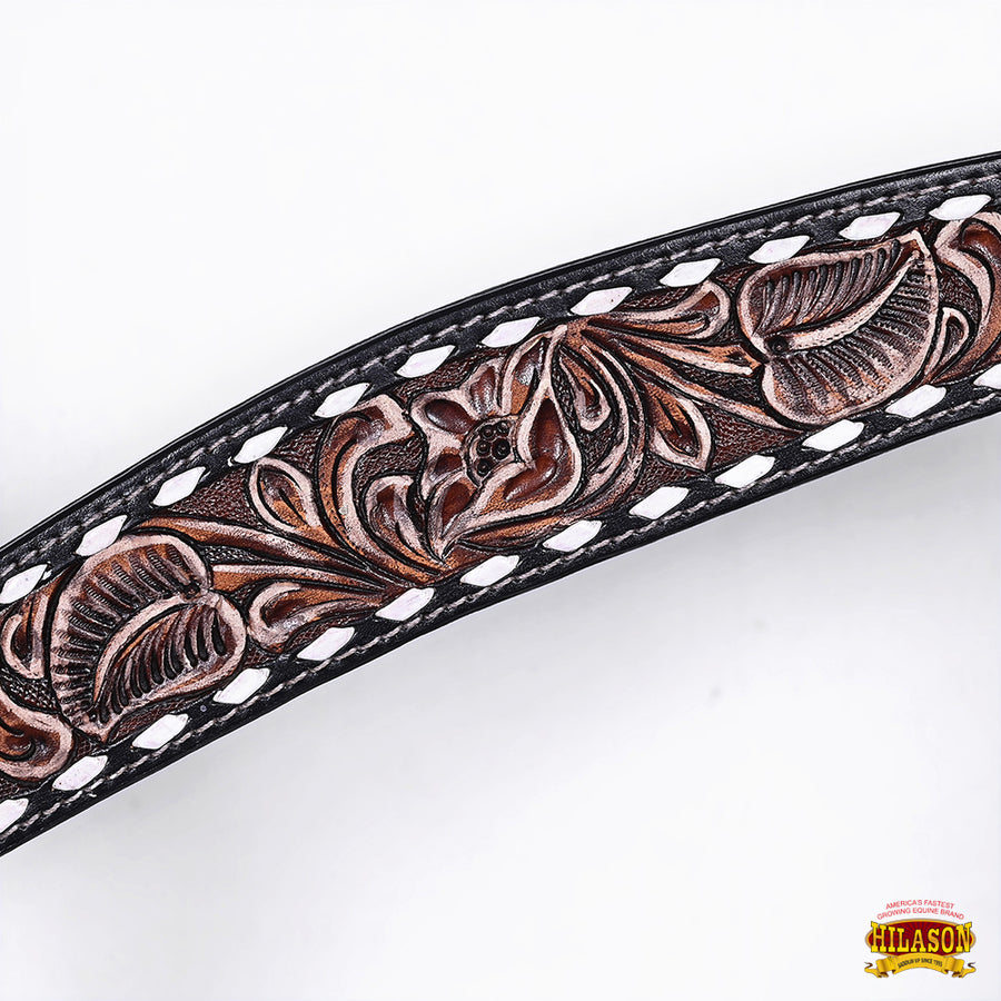 HILASON Western Horse Headstall Breast Collar Set American Leather Floral Carving | Tack for Horses