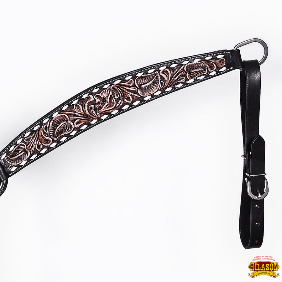 HILASON Western Horse Headstall Breast Collar Set American Leather Floral Carving | Tack for Horses