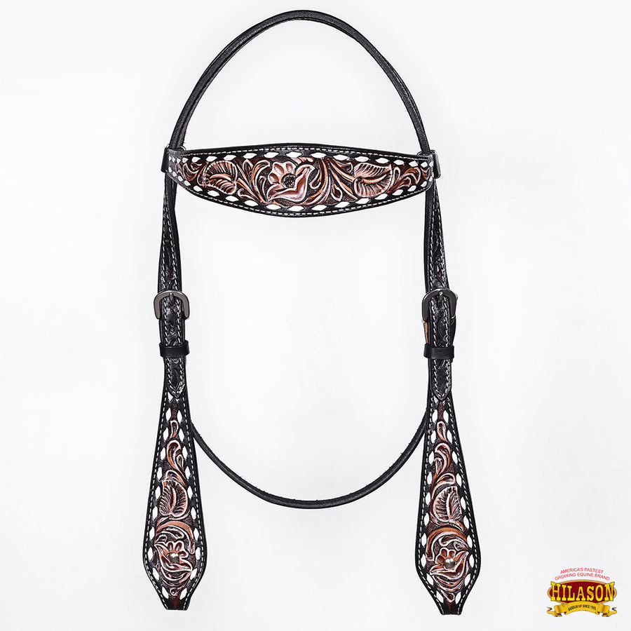 HILASON Western Horse Headstall Breast Collar Set American Leather Floral Carving | Tack for Horses