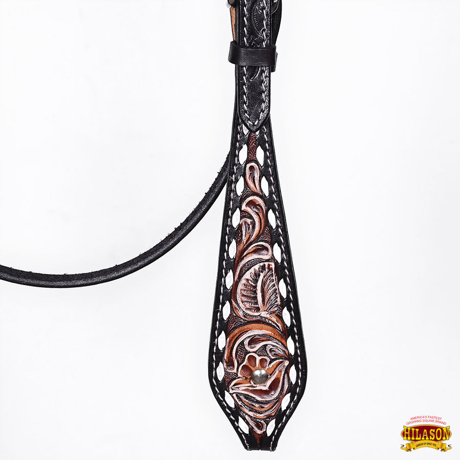 HILASON Western Horse Headstall Breast Collar Set American Leather Floral Carving | Tack for Horses