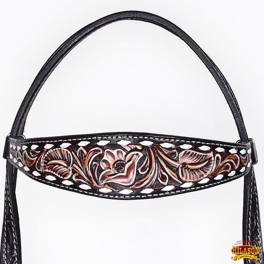 HILASON Western Horse Headstall Breast Collar Set American Leather Floral Carving | Tack for Horses