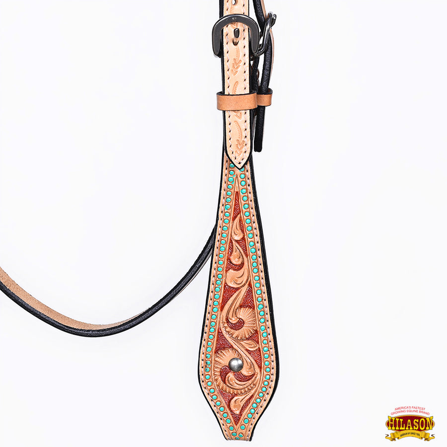 HILASON Western Horse Headstall Breast Collar Set American Leather Floral Carving | Tack for Horses