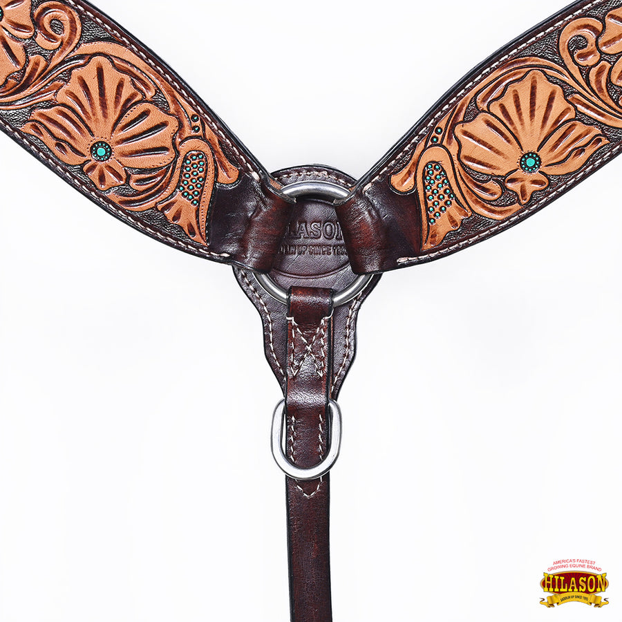 HILASON Western Horse Headstall Breast Collar Set American Leather Floral Carving | Tack for Horses