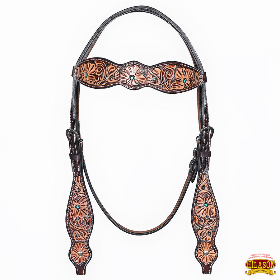 HILASON Western Horse Headstall Breast Collar Set American Leather Floral Carving | Tack for Horses